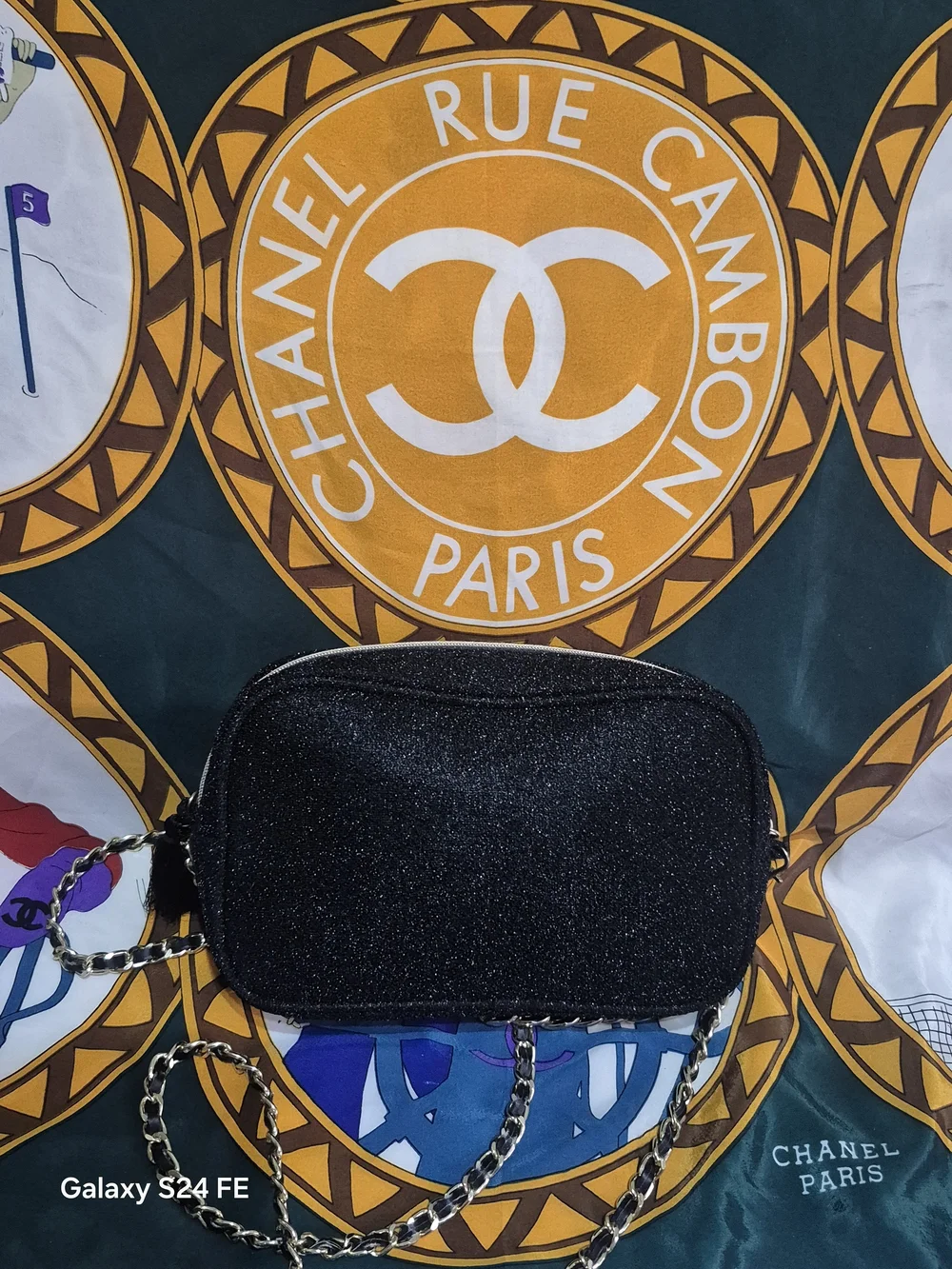 CHANEL Black Glitter Chain Crossbody Bag